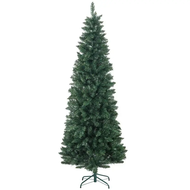 210cm Artificial Christmas Tree with 687 Tips, Tall and Narrow Design with Foldable Base, Green