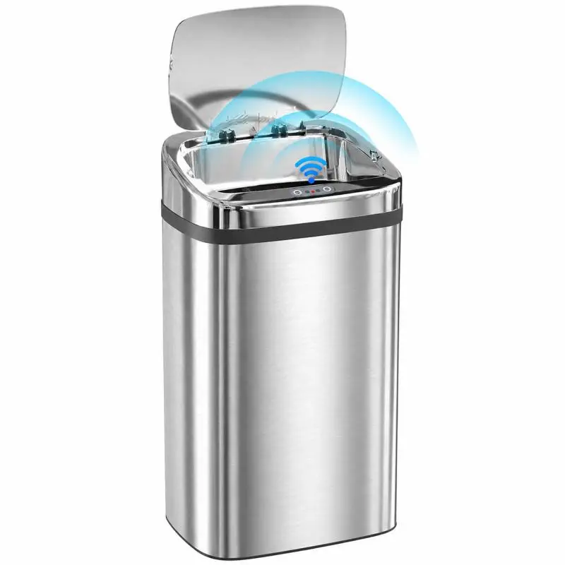 30L stainless steel motion-sensor trash can with automatic opening