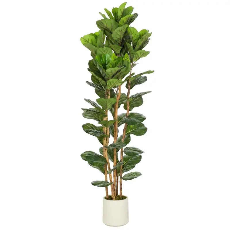 180 cm Indoor Artificial Fiddle-Leaf Fig Tree with Plastic Pot and Solid Wood Trunk, Green