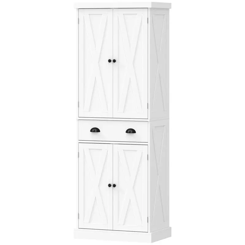 Tall Kitchen Cabinet with 4 Doors and Drawer, 62 x 38 x 173 cm, White