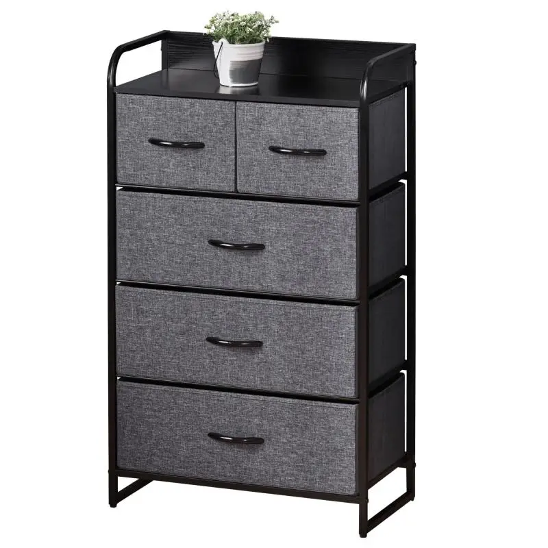 5-Drawer Fabric Storage Chest (Collapsible) – 58 x 29 x 99 cm – Grey