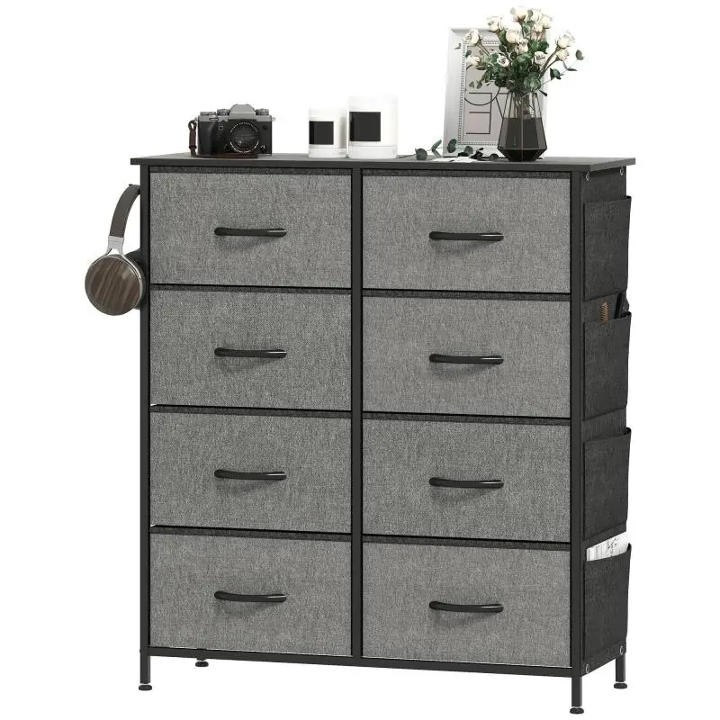 8-Drawer Fabric Dresser with 4 Pockets and 2 Hooks – Rustic Brown