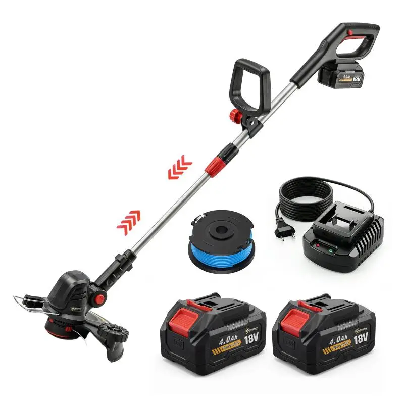 18V Cordless Grass Trimmer – Silver – 2 x 4.0 Ah Batteries & Charger