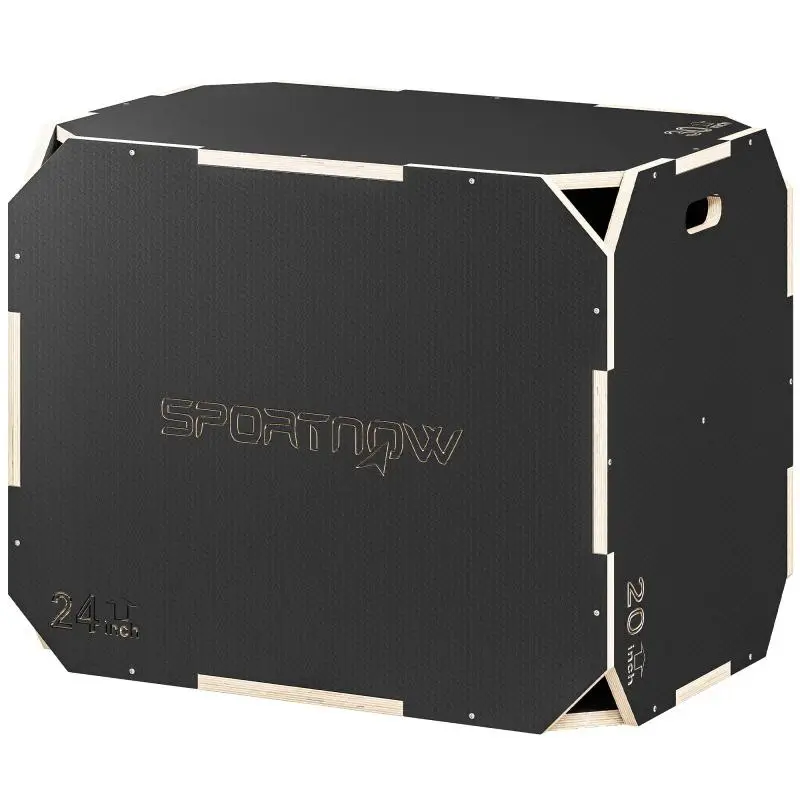 3-in-1 Wooden Plyometric Box for Jump Training, Non-Slip and Cornerless, 76x61x51cm, Black