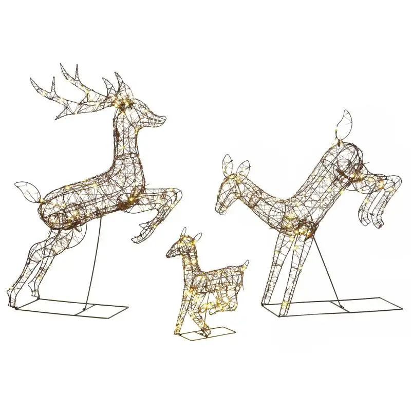 Set of 3 Light-Up Outdoor Christmas Reindeer (120 cm) – Light-Up Christmas Deer with 200 Warm White LEDs, 8 Modes, and Timer