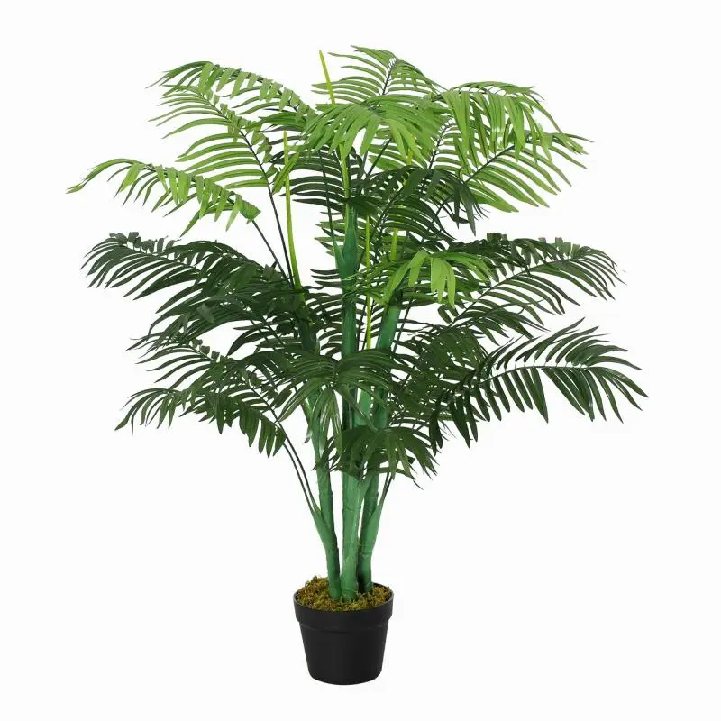 125 cm Artificial Palm Tree with 18 Large Leaves, Cement Base and PE Lichen Moss, for Living Room or Bedroom, Green