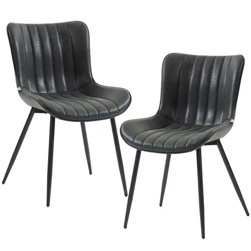 Set of 2 modern, tufted-design dining chairs for living room, dining room, or bedroom – Black