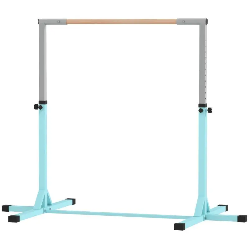Gymnastics horizontal bar, 13-level height adjustment, load capacity up to 75 kg, steel, beech wood, light blue