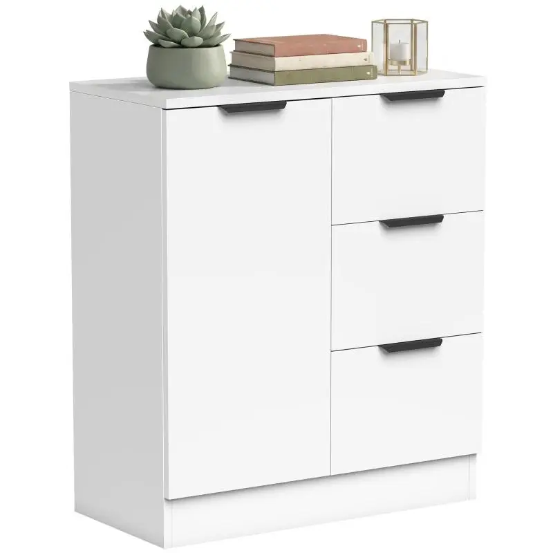 White Sideboard with 3 Drawers and Soft-Close Door 60x30x70 cm