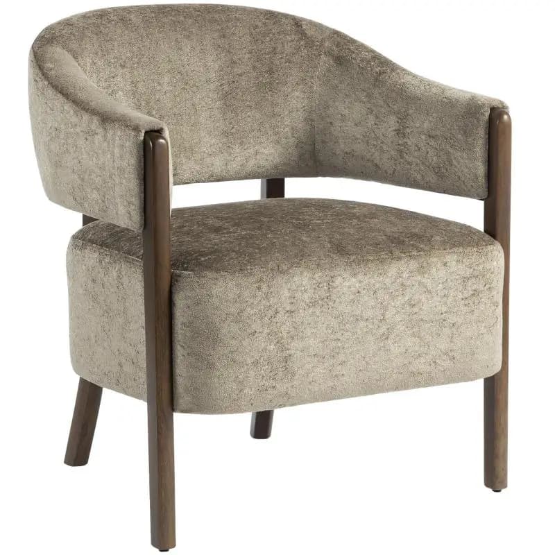 Upholstered Chenille Living Room Armchair, Wide Seat, Light Brown