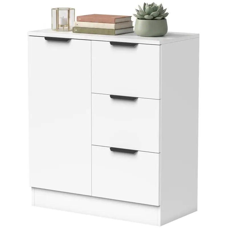Slim Kitchen Cabinet, 3 Drawers, Soft-Close Door, 60x30x70cm, White