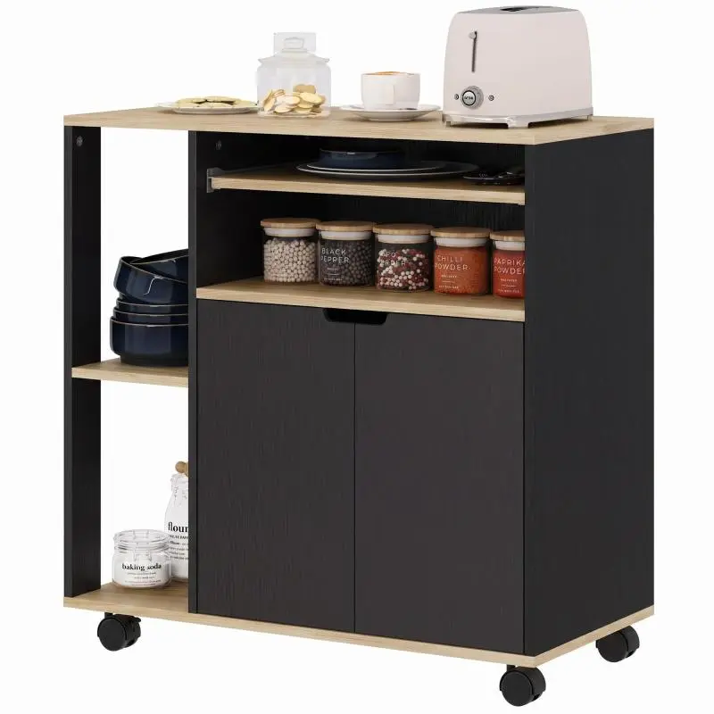 Kitchen Trolley/Rolling Cart with Handle and Adjustable Shelves – Black