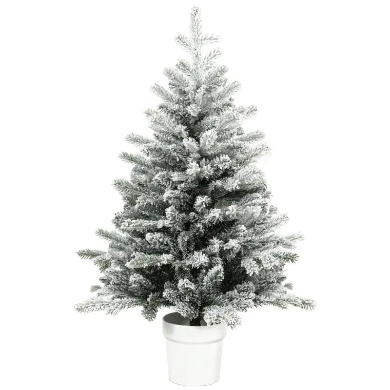 Mini 90 cm Christmas Tree with 296 Branch Tips, Snow Effect, Potted – Mini Tabletop Tree for Home and Office, White