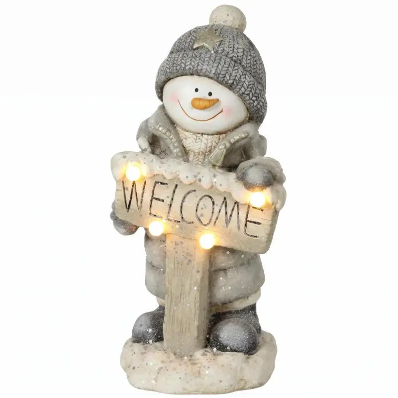 Christmas Decoration Snowman Figurine – Illuminated MGO Christmas Statue with inchWelcome inch Sign, LEDs, and Daily Timer