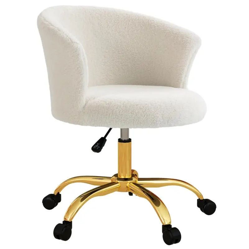 Height-adjustable desk chair with white teddy fleece look