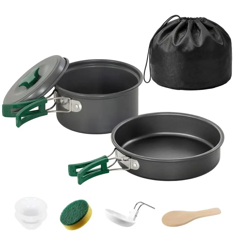 8-Piece Camping Cookware Set with Anti-Scald Handles – Grey
