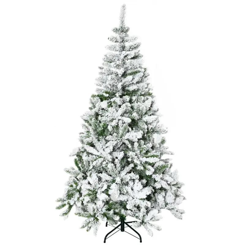 180 cm Tall Flocked Christmas Tree with 750 Fire-Retardant Branches and Steel Base, Green