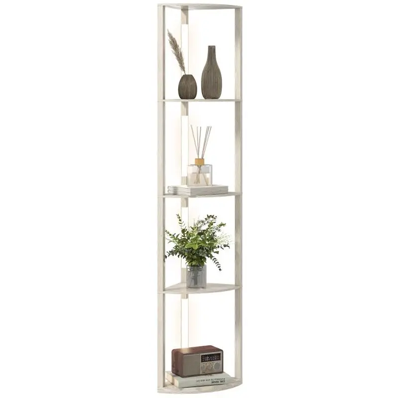 Floor Lamp with 4 Shelves, 3-Level Adjustable LED Light, 41x29.5x163.5 cm, Oak