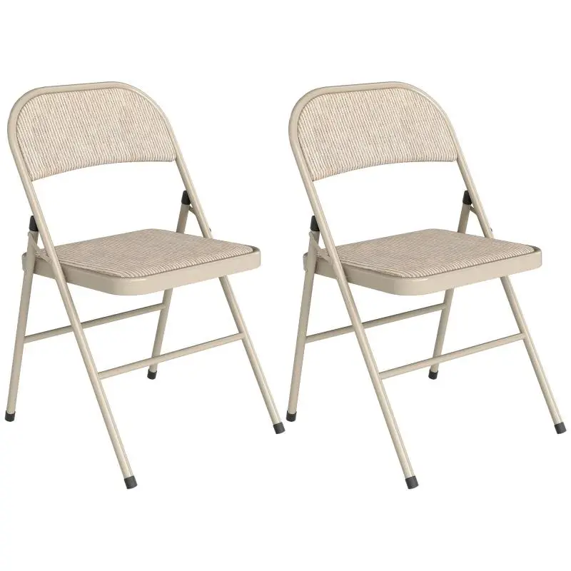 Set of 2 Folding Chairs with Padded Polyester Seat and Steel Frame, Beige