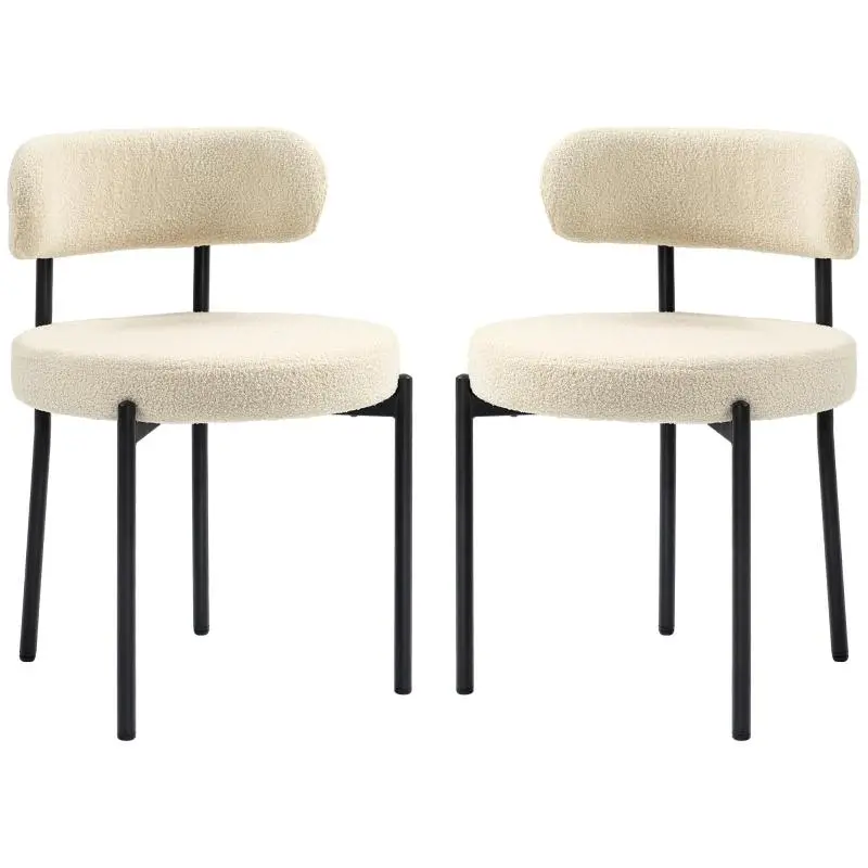Set of 2 Sherpa Fabric Dining Chairs, Kitchen Chairs with Steel Legs, Upholstered Kitchen Chair