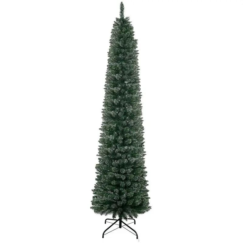 Slim Flocked Christmas Tree with 624 Tips, Removable and Foldable Base, Ø56x225cm, Green