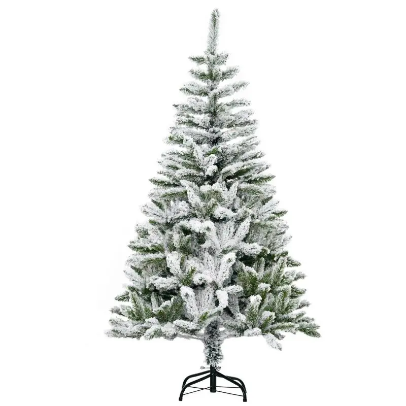 150 cm Tall Flocked Christmas Tree with 358 Fire-Retardant Tips and Steel Base, Green