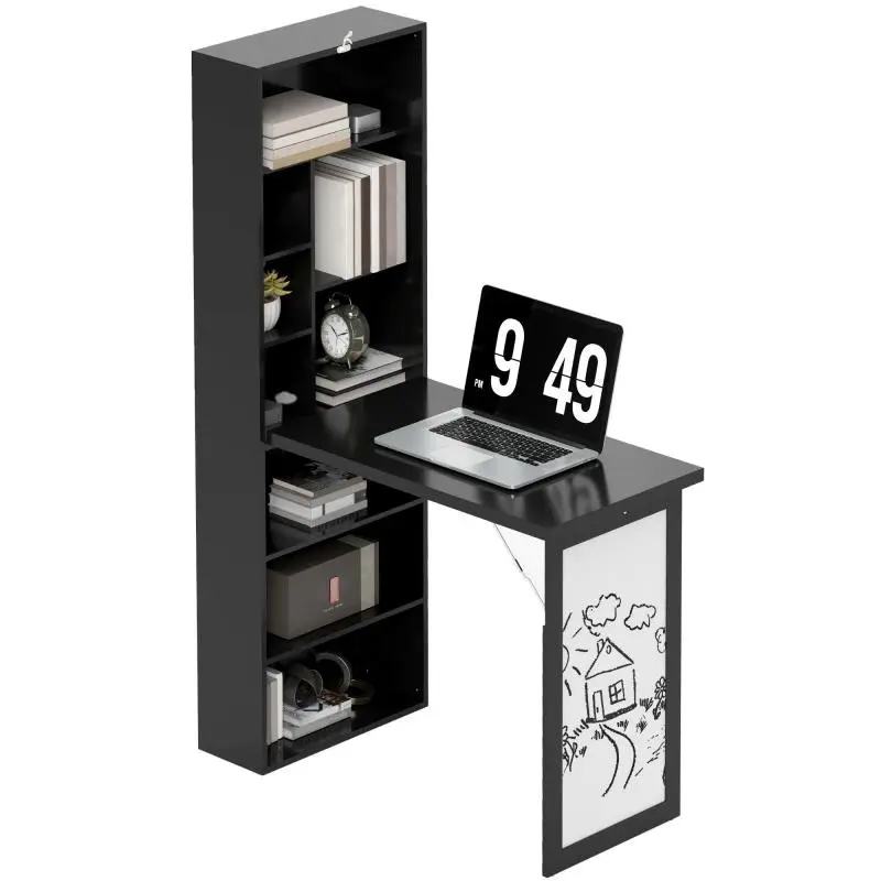 Modern Foldable Desk with Bookshelf and Chalkboard, Wood and Metal, 98x51x153 cm