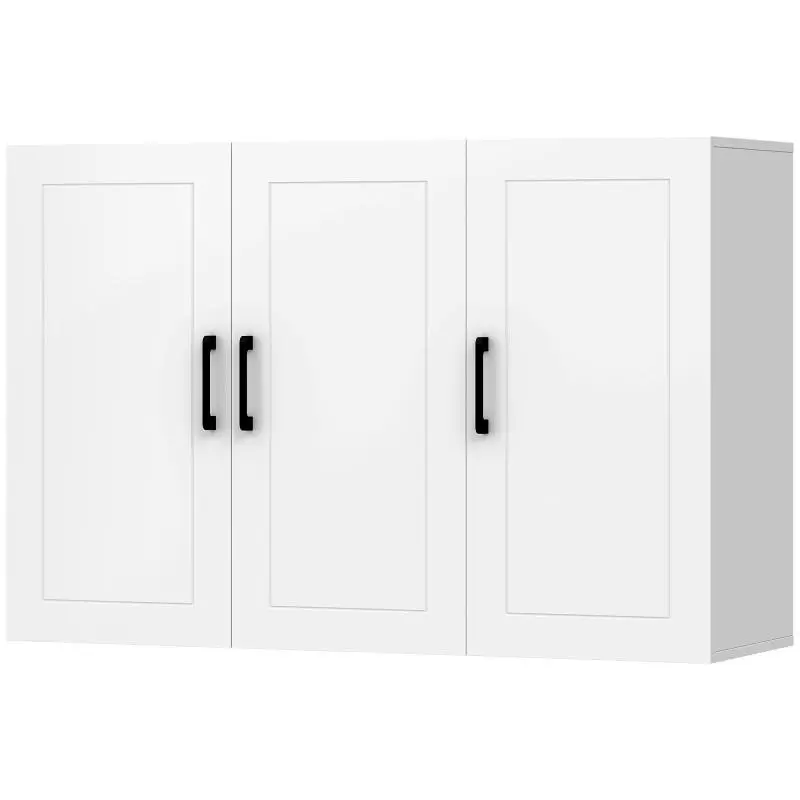 Wall-Mounted Bathroom Cabinet with 3 Doors and Adjustable Shelf – Space-Saving Unit for Living Room and Hallway – 90x30x60 cm – White