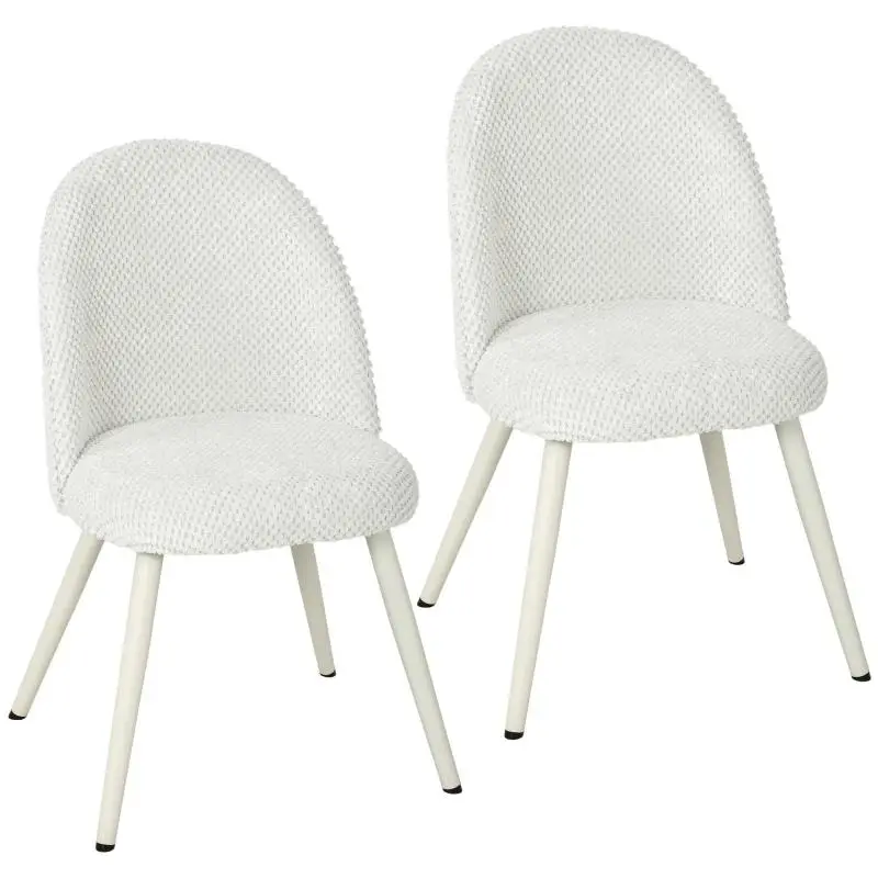 Set of 2 Velvet Dining Chairs, Padded Seat, White
