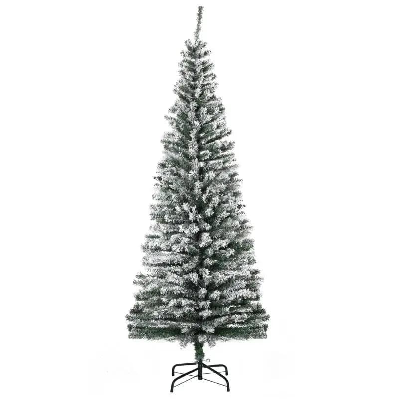 Green PP Snowy Christmas Tree with 492 Fire-Retardant Tips and Stainless Steel Base, Diameter60x180 cm