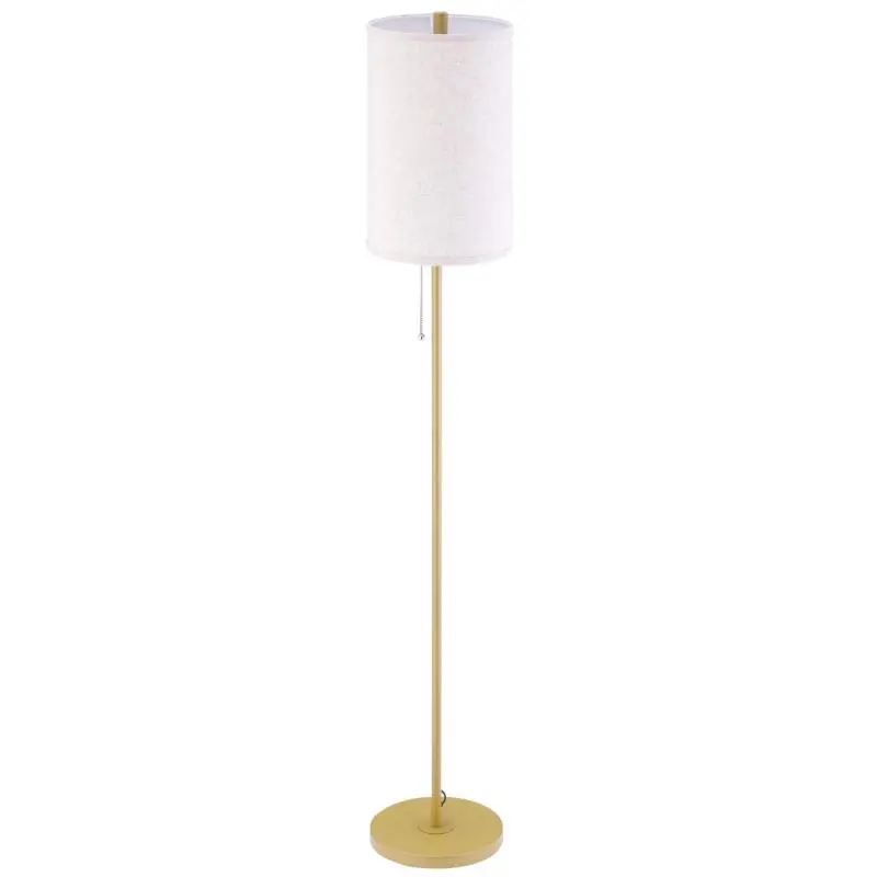 Floor Lamp with Pull-Chain Switch, Linen Shade and Steel Base, E27 Socket, Gold and Cream