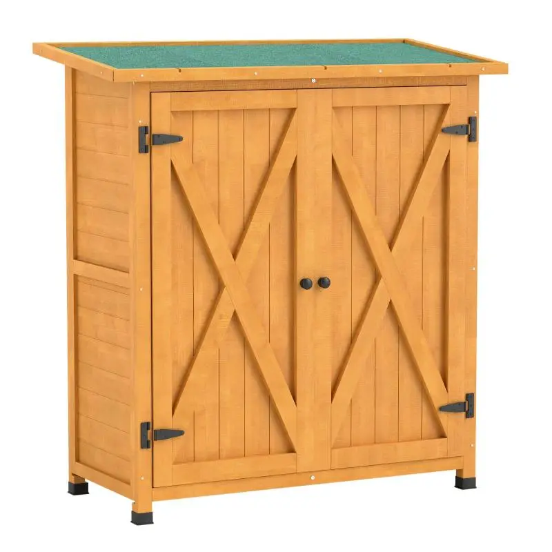 Garden Cabinet, Wooden Tool Shed, Weatherproof Tool Cabinet with 2 Doors and Asphalt Roof, 110 x 55 x 117 cm, Yellow