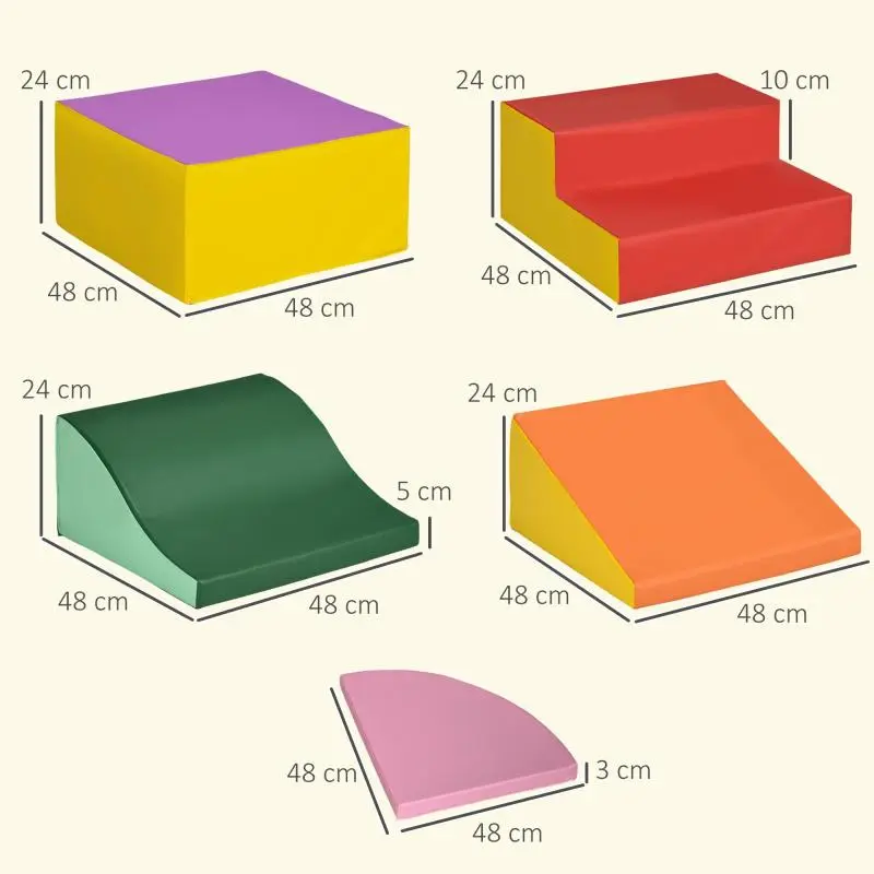 Foam building blocks, 6-piece set.Soft building blocks, modular children's building block set with faux leather look, Velcro fasteners. Large building blocks, foam climbing blocks, building blocks for children 1-3 years old, colorful.