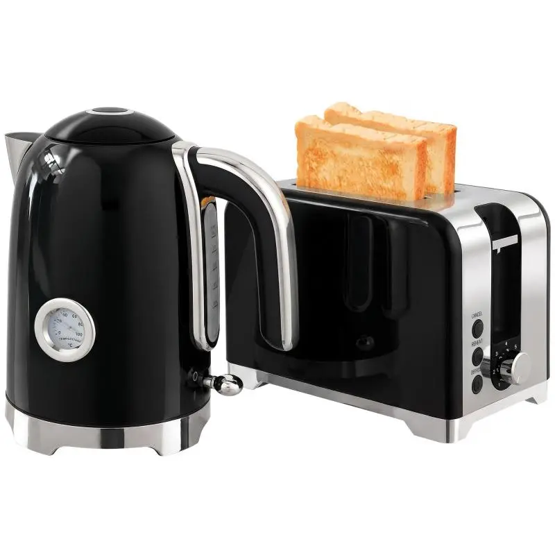 Kettle and toaster set with thermometer, 1.7 L, 2200 W kettle, 2-slice toaster with 7 browning levels