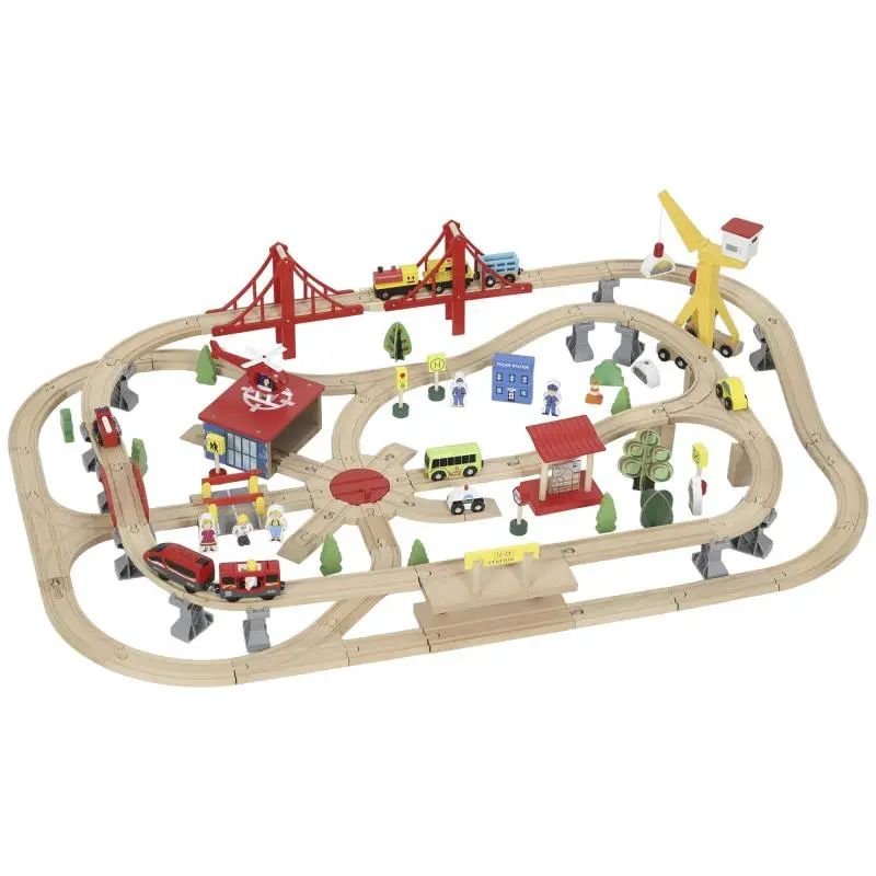 133-Piece Wooden Train Set with Electric Locomotive, Baseboard, Tracks, Crane, and Bridge – For Toddlers Aged 3+
