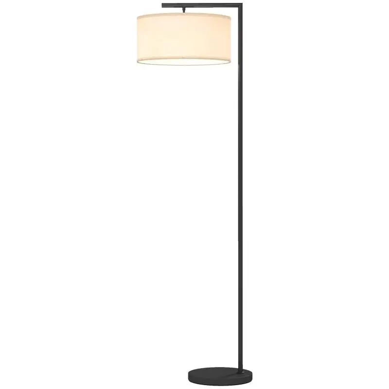 Floor lamp, E27 socket, black, white fabric shade, foot switch, iron, 47 x 37 x 153 cm