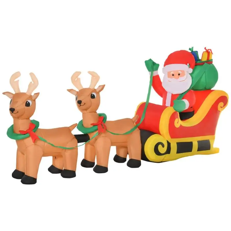 Inflatable Santa Claus with Sleigh and 2 Reindeer – Waterproof Polyester Fabric Christmas Decoration with LED Lights