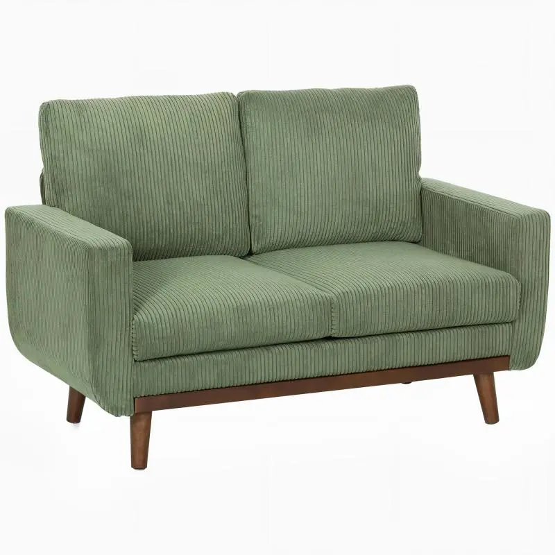 2-Seater Sofa, 134 cm Corduroy Sofa with Pocket Springs, Thick Backrest, Wooden Slat Accent, Green