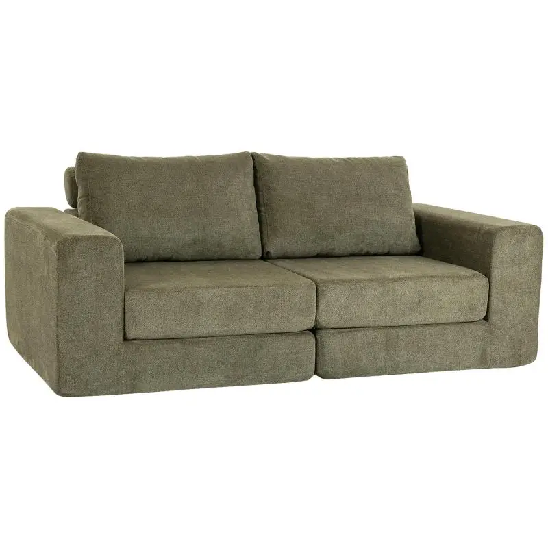 4-in-1 2-Seater Convertible Sofa, 208 cm Compressed Chenille Sofa Bed with Wide Seat, 2 Pillows, Green