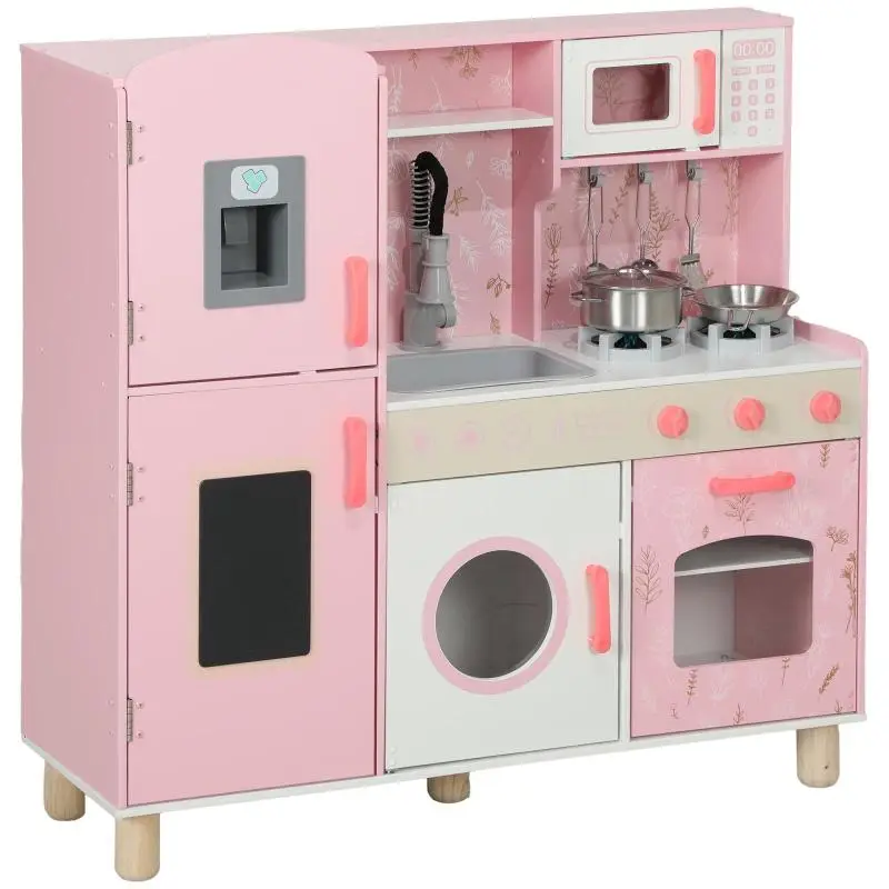 Toy Kitchen for Kids with Stovetop, Lights and Sounds, Oven, Microwave, Faucet, Ages 3+, Pink