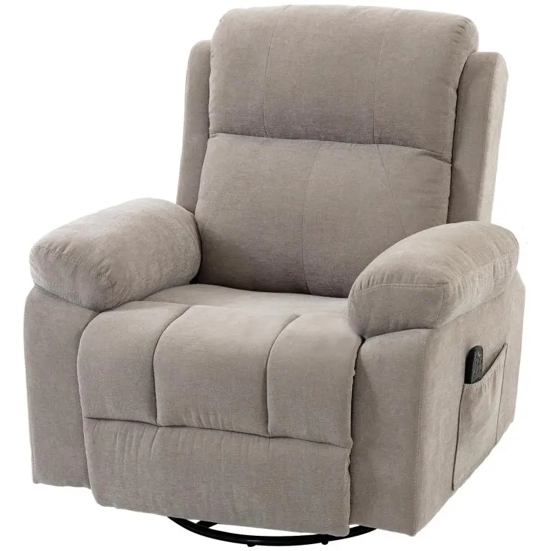 Recliner / TV Chair – 360 Degrees Swivel Massage Chair with Heat and Massage, Chenille-Look Finish, Beige