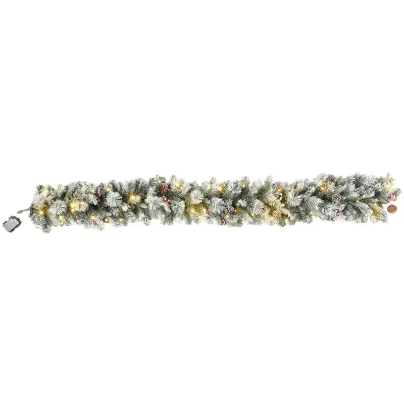 Christmas garland with 216 snow-dusted branches, 50 LED lights, Diameter25x180 cm, green & white