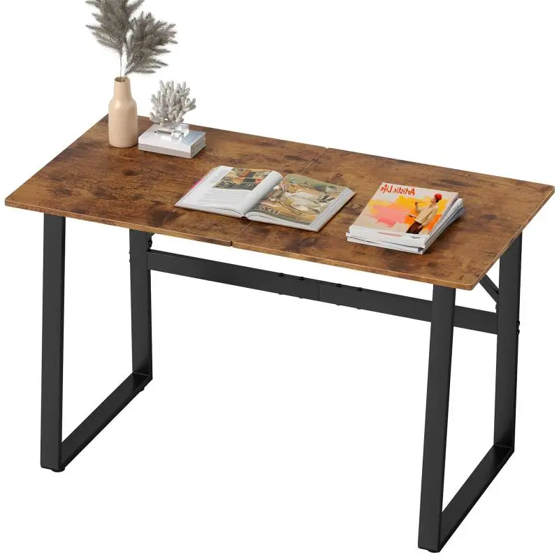 Desk/Computer Desk with Steel Frame – Office/PC Table 120x60x76cm – Rustic Brown & Black
