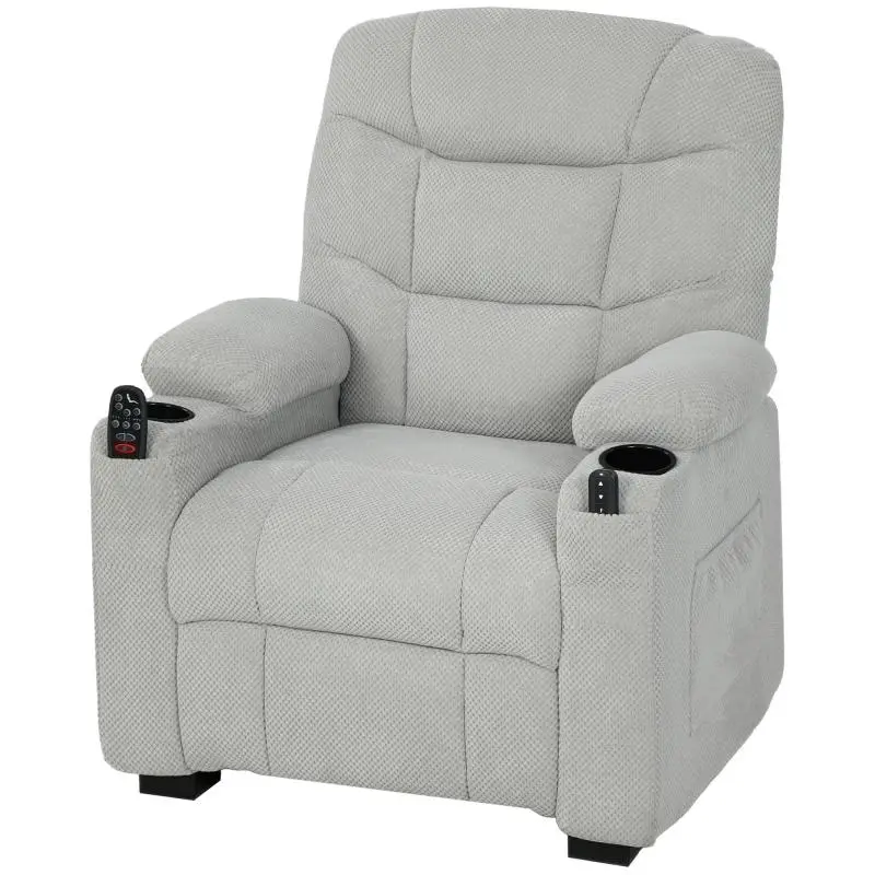 Electric reclining armchair with massage and heat, quiet motor, and memory function, grey
