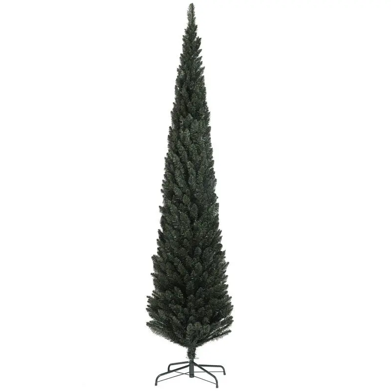 225 cm Tall Slim Space-Saving Christmas Tree with 538 Branches and Steel Base for Indoor Use, Green