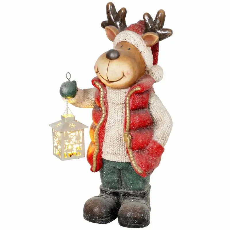 Christmas decoration, reindeer with lantern, LED, battery-operated, 25.5 x 19.5 x 52 cm