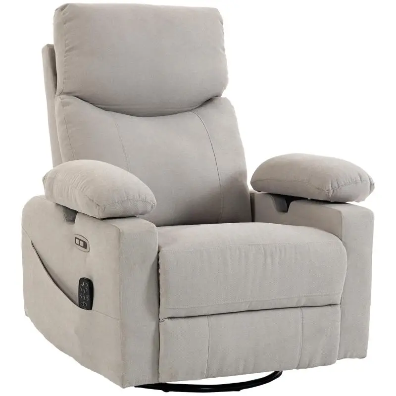 Electric Recliner with Swivel and Rocking Functions, Massage & Heat, 3D Armrests, USB-C/USB Ports, Light Grey