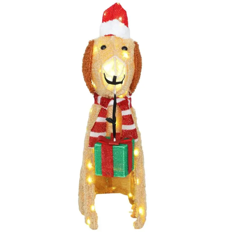 Christmas decoration, illuminated Christmas puppy with 74 warm-white LED lights, 64 x 20 x 70 cm, yellow
