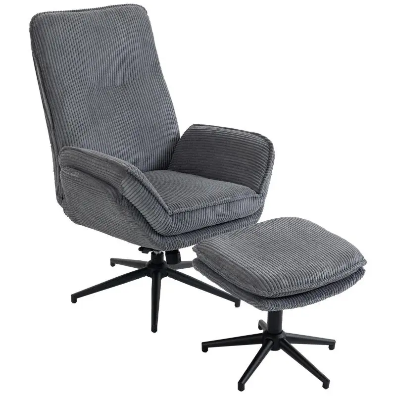 Recliner with 130 Degrees reclining function, TV chair with footstool and steel frame, grey