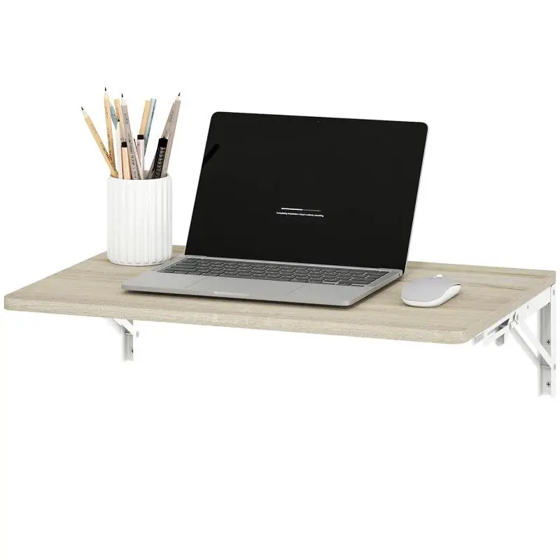 Wall-Mounted Folding Table, 60x40 cm, Space-Saving Floating Desk with Rounded Corners, for Home Office, Living Room, Bedroom, Kitchen, Oak